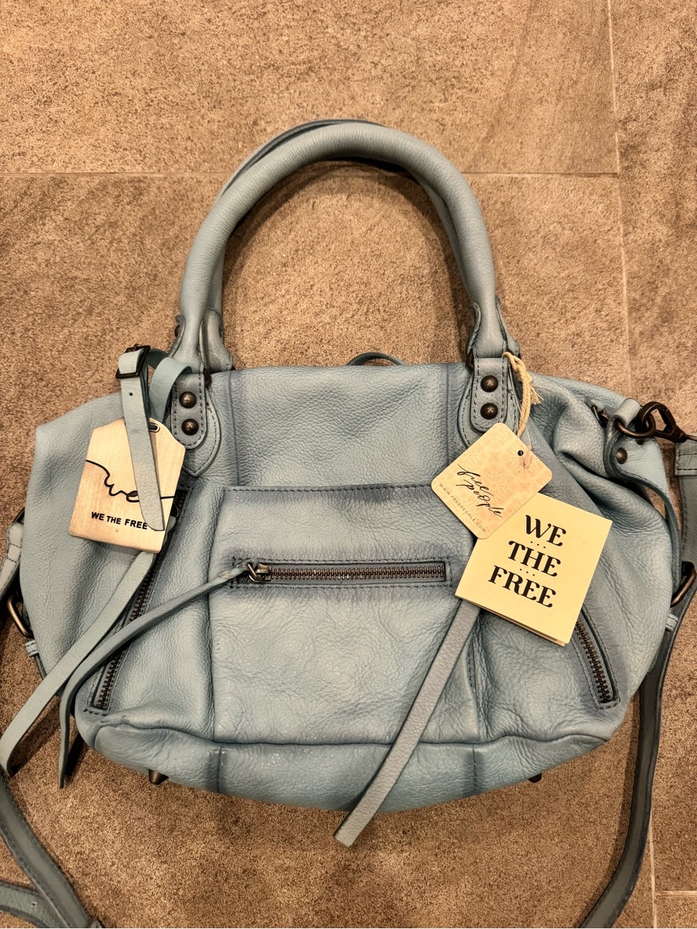 Free People we the free baby Emerson leather satchel Tote Bag washed sail
